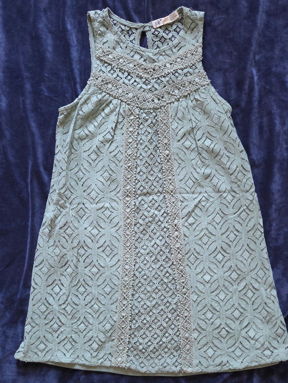 Jolt Sage Green Crochet Panel Sleeveless Mini Dress